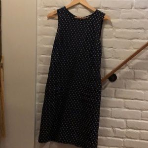 Navy linen dress with polka dots